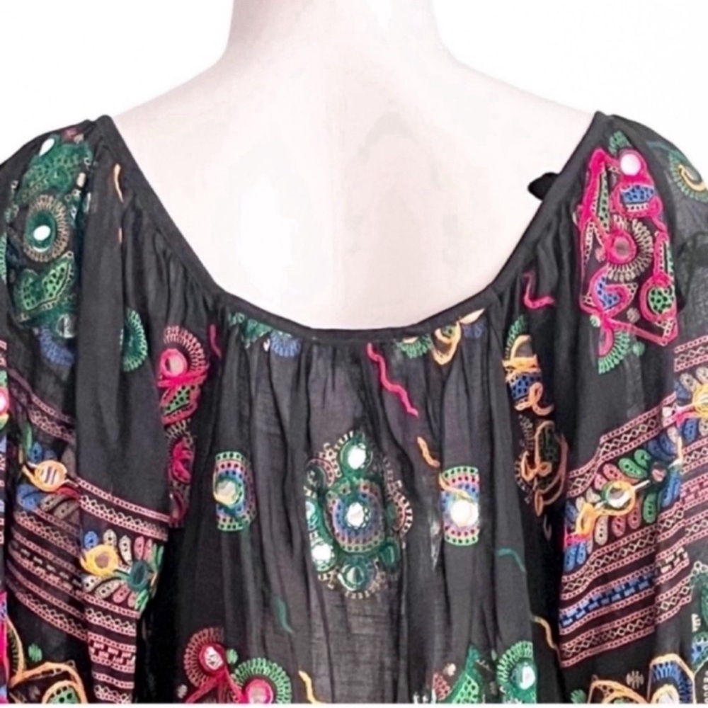 RARE NWT Juliet Dunn London Black Embroidered Mini Kaftan Dress Mirror Beach S - Picture 6 of 14
